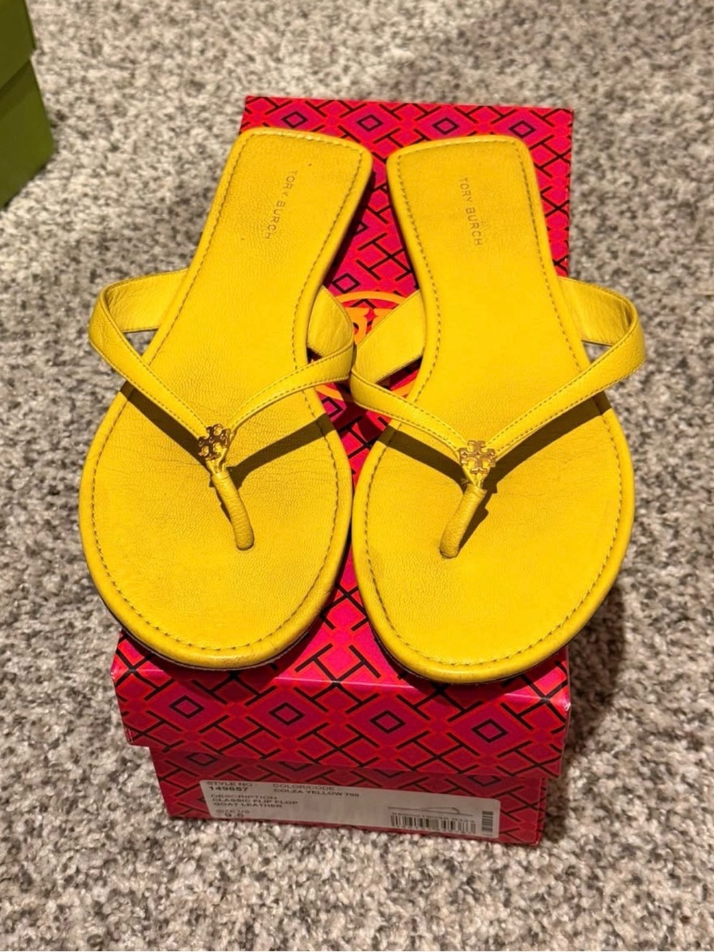 Tory Burch Bright Yellow Leather Thong Sandals